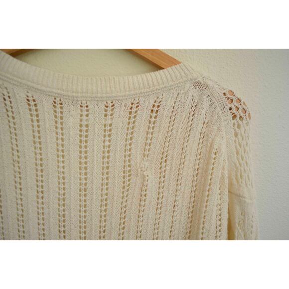 Anthropologie Open-Stitch Side-Slit Tunic Sweater Dress Duster Ivory M - Picture 11 of 11